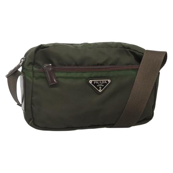 PRADA Shoulder Bag Nylon Khaki Silver - Picture 1 of 13